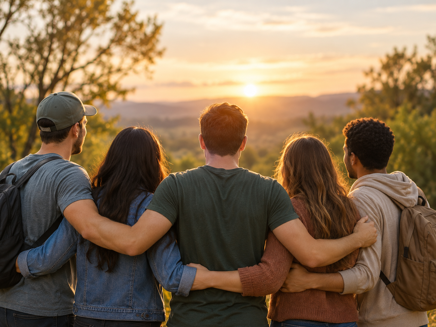 Friends together at sunset